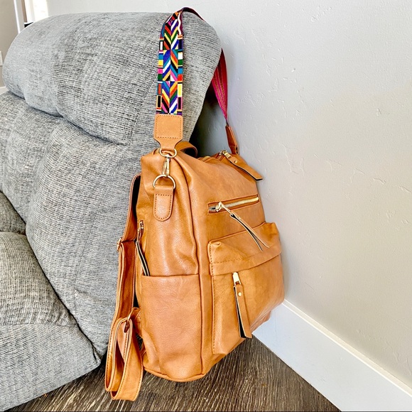 Faux Leather Convertible Purse-Tan - Picture 5 of 8